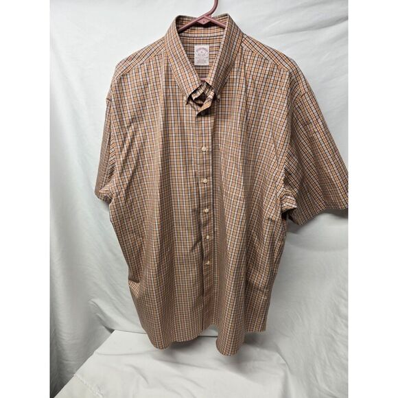 Brooks Brothers Other - Brooks Brothers Mens XL Orange Plaid Shirt Supima Cotton Button Up Short Sleeve